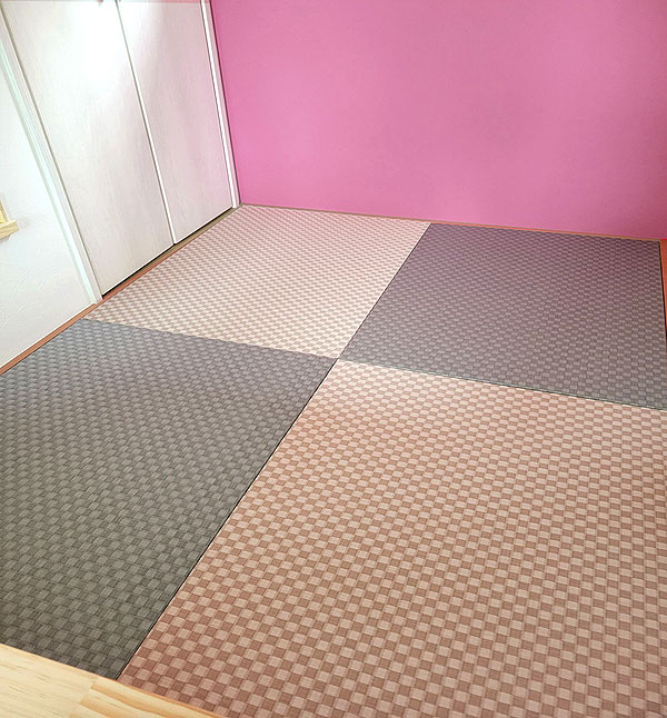DIYで畳の入れ替え | 畳の厚み6.0cm セキスイ美草 市松 ピンク/グレー