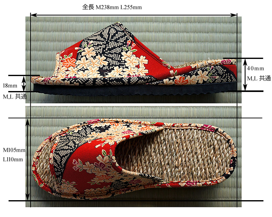 ムシロつっかけ、い草つっかけ　サイズ